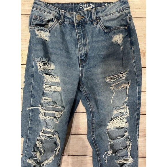 Refuge Women's Mom Classic High Rise Ripped Denim Jeans Size 1 - Picture 2 of 6